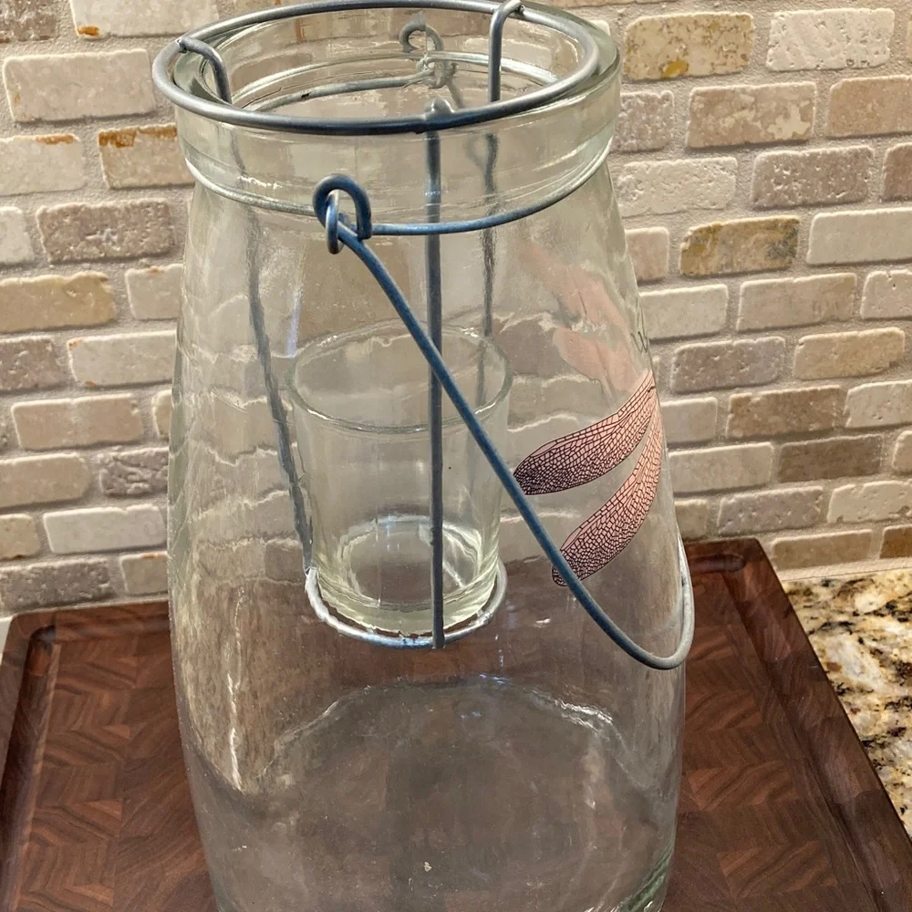 Glass Lantern with Dragonfly Design